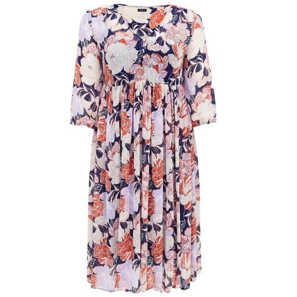 Torrid Navy Floral Swiss Dot Button Down Tea Length Dress in Floral Blue… - Picture 4 of 4